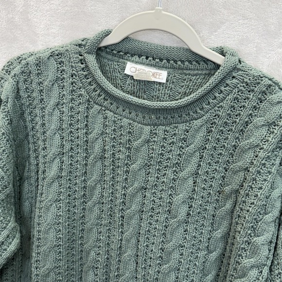 Cherokee Sweaters - NWT Cherokee Sweater Womens M Green Cable Knit Pullover Roll Crew Neck VTG USA